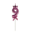 Lumanare Cifra 9, Vivimall, Model Coroana cu Fundita, Pentru Tort, 6 x 2.5 cm Mov - vivimall.ro