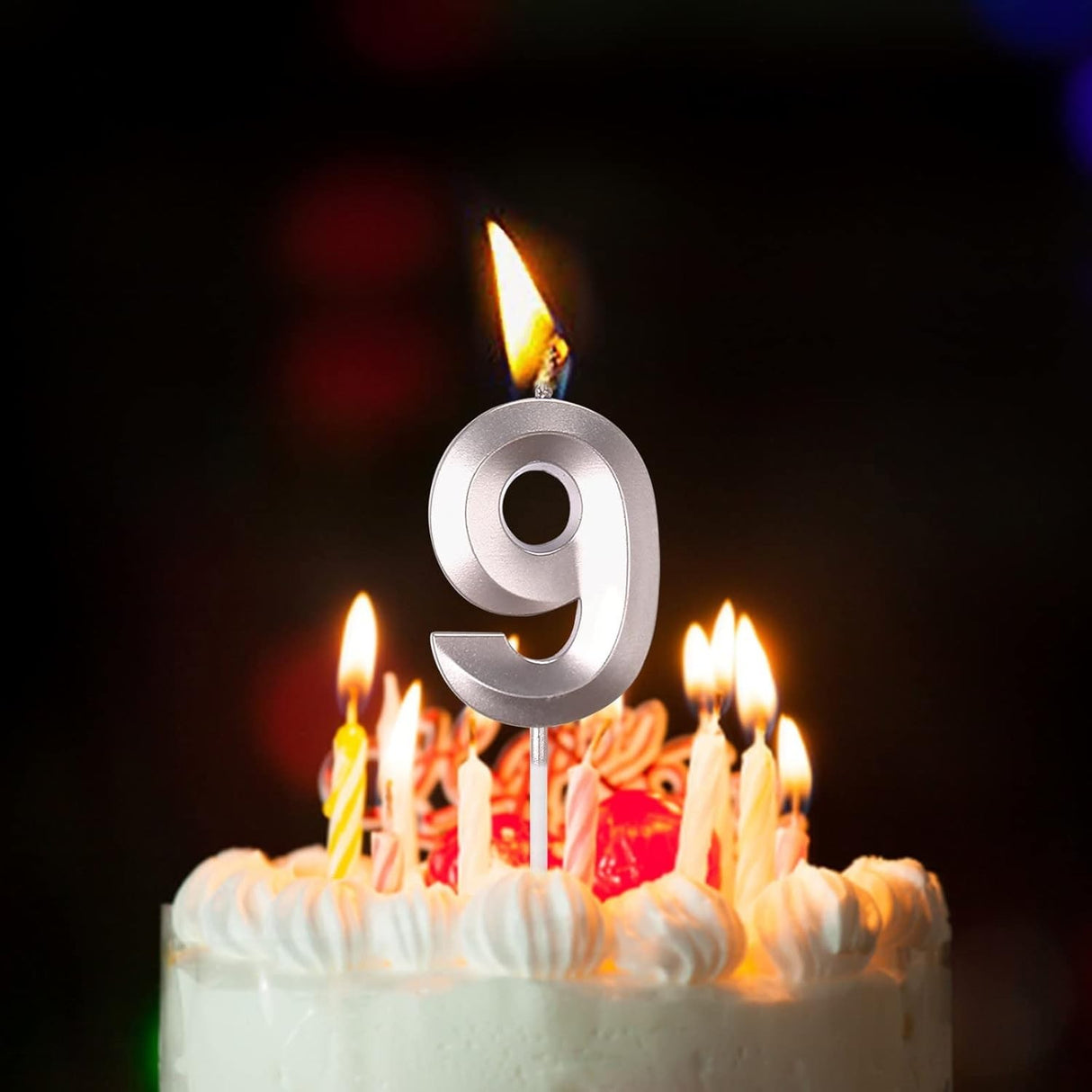 Lumanare Cifra 9, Flippy, Model Diamond, 5 x 3.4 cm, Argintiu - vivimall.ro