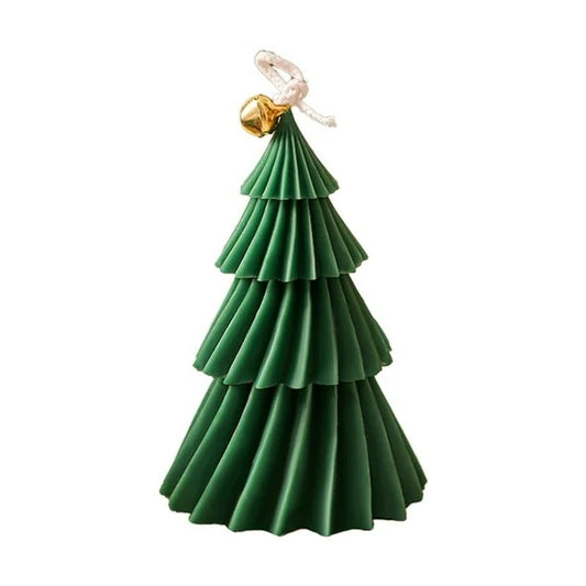 Lumanare de Craciun Parfumata, Vivimall, Lumanare Rotativa cu Aromaterapie, Model Brad de Craciun forma Lunga, din Ceara de Soia, 11 x 8 x 8 cm, Verde - vivimall.ro