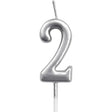 Lumanare de Tort, Vivimall, Model Cifra 2, Party, 4.5 x 2.5 cm, din Parafina, Argintiu - vivimall.ro