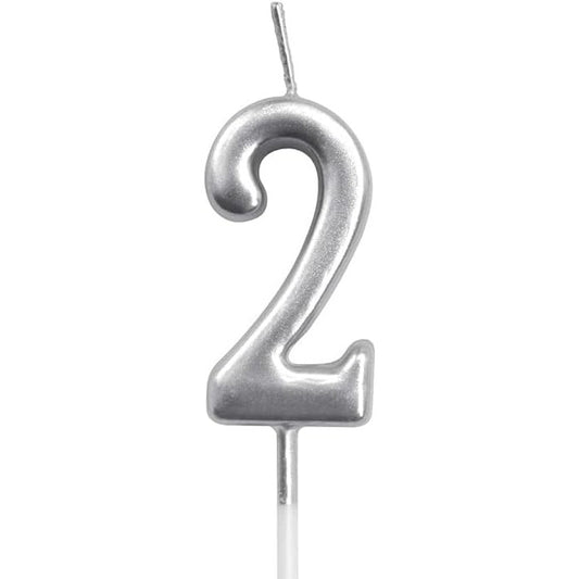 Lumanare de Tort, Vivimall, Model Cifra 2, Party, 4.5 x 2.5 cm, din Parafina, Argintiu - vivimall.ro