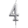 Lumanare de Tort, Vivimall, Model Cifra 4, Party, 4.5 x 2.5 cm, din Parafina, Argintiu - vivimall.ro