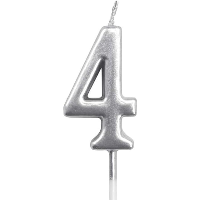 Lumanare de Tort, Vivimall, Model Cifra 4, Party, 4.5 x 2.5 cm, din Parafina, Argintiu - vivimall.ro