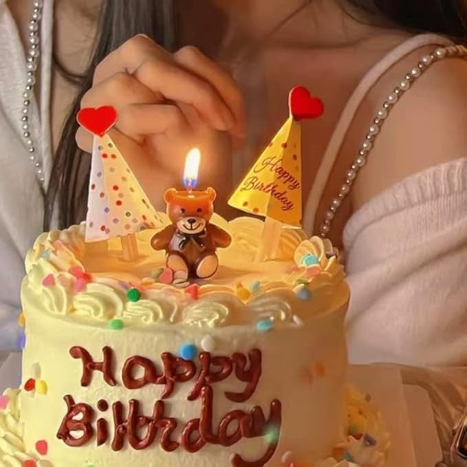 Torta gyertya, mackó modell, parti,