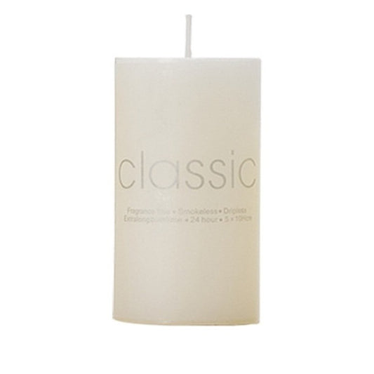 Lumanare Decorativa, Vivimall, din Parafina, Cilindrica, Fara Fum si Fara Parfum, 5 x 10 cm, 190 g, Ardere 24h, Ivory Alb - vivimall.ro