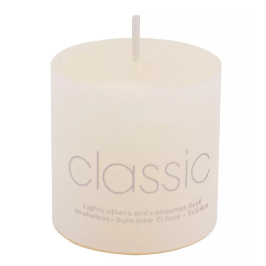 Lumanare Decorativa, Vivimall, din Parafina, Cilindrica, Fara Fum si Fara Parfum, 5 x 5 cm, 90 g, Ardere 12h, Ivory Alb - vivimall.ro