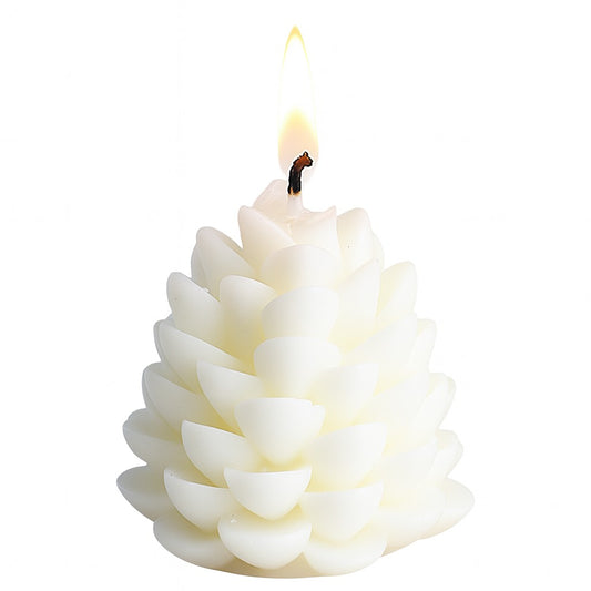 Lumanare Parfumata de Craciun, Vivimall, Model Con de Pin, din Ceara de Soia, Cadou Creativ Handmade de Craciun, 7 x 6.5 x 6.5 cm, Alb - vivimall.ro