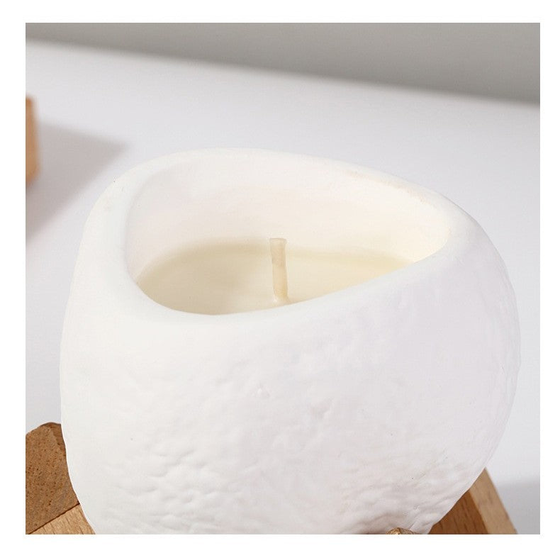 Lumanare Parfumata, Vivimall, Model Abstract, Aroma de Ploaie Osmanthus, din Ceara de Soia, 8 x 5.5 x 6 cm, Alb - vivimall.ro