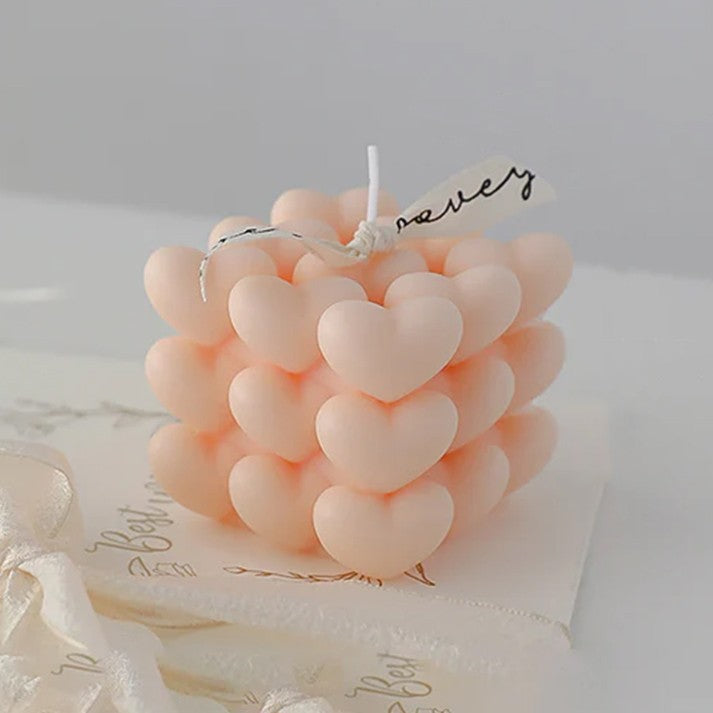 Lumanare Parfumata Decorativa, Vivimall, Model Abstract Cub din Inimioare, Lumanare pentru Diferite Ocazii, 6 x 5.5 cm, Aroma de Portocala, Portocaliu - vivimall.ro