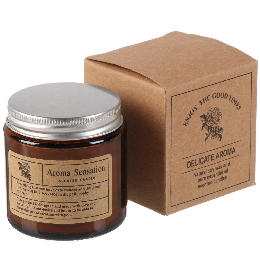 Lumanare Parfumata, Vivimall, Model Borcan Maro, Aroma de Ceai Alb Lychee, din Ceara Vegetala, 6 x 6.5 x 6.5 cm, Maro - vivimall.ro