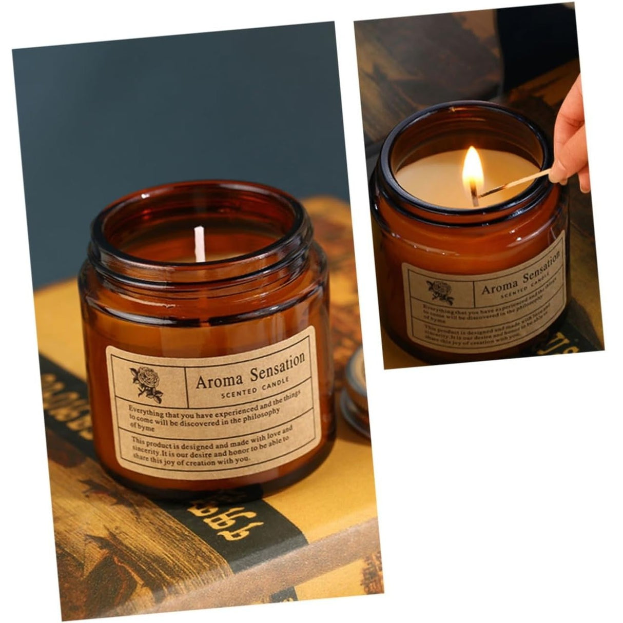 Lumanare Parfumata, Vivimall, Model Borcan Maro, Aroma de Lemn de Santal, din Ceara Vegetala, 6 x 6.5 x 6.5 cm, Maro - vivimall.ro