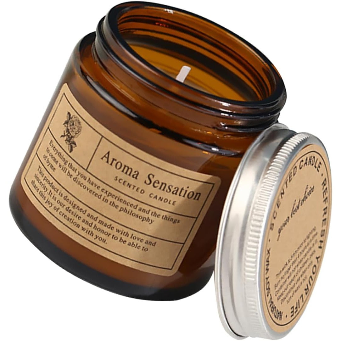 Lumanare Parfumata, Vivimall, Model Borcan Maro, Aroma de Lemn de Santal, din Ceara Vegetala, 6 x 6.5 x 6.5 cm, Maro - vivimall.ro