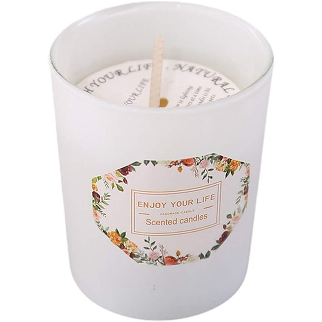 Lumanare Parfumata, Vivimall, Model Pahar Alb Mat, Aroma de Ceai Verde si Floare de Portocal, din Ceara de Soia, 6.2 x 5.2 cm, Alb - vivimall.ro