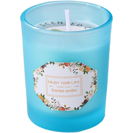 Lumanare Parfumata, Vivimall, Model Pahar Albastru, Aroma de Lime si Busuioc, din Ceara de Soia, 6.2 x 5.2 cm, Albastru - vivimall.ro