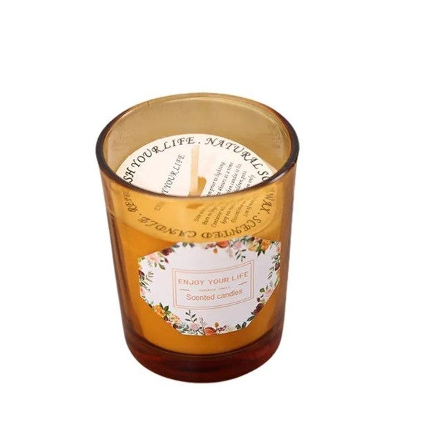 Lumanare Parfumata, Vivimall, Model Pahar Maro, Aroma de Rodie si Crin, din Ceara de Soia, 6.2 x 5.2 cm, Maro - vivimall.ro