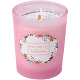 Lumanare Parfumata, Vivimall, Model Pahar Roz, Aroma de Lamaie si Trandafir, din Ceara de Soia, 6.2 x 5.2 cm, Roz - vivimall.ro