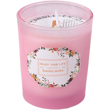 Lumanare Parfumata, Vivimall, Model Pahar Roz, Aroma de Lamaie si Trandafir, din Ceara de Soia, 6.2 x 5.2 cm, Roz - vivimall.ro