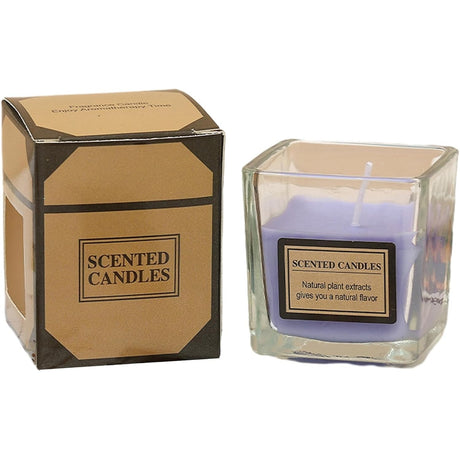 Lumanare Parfumata, Vivimall, Model Pahar Transparent, cu Ulei Esential, 4.8 x 5.4 x 5.5 cm, Aroma de Lavanda, Mov - vivimall.ro