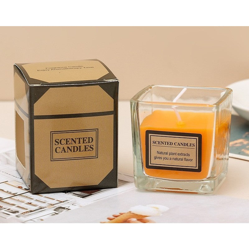 Lumanare Parfumata, Vivimall, Model Pahar Transparent, cu Ulei Esential, 4.8 x 5.4 x 5.5 cm, Aroma de Portocala, Portocaliu - vivimall.ro