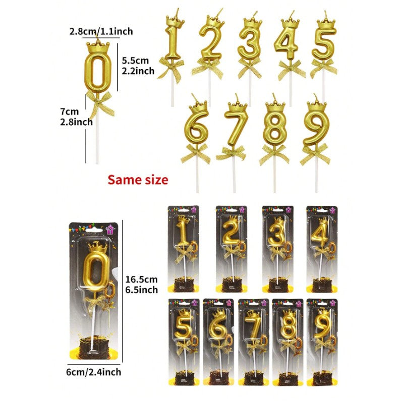 Lumanare pentru Tort Cifra 4, Model Coroana, Gold, Vivimall, Party - vivimall.ro