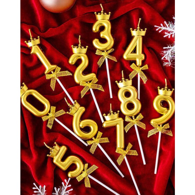 Lumanare pentru Tort Cifra 4, Model Coroana, Gold, Vivimall, Party - vivimall.ro