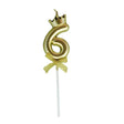 Lumanare pentru Tort Cifra 6, Model Coroana, Gold, Vivimall, Party - vivimall.ro
