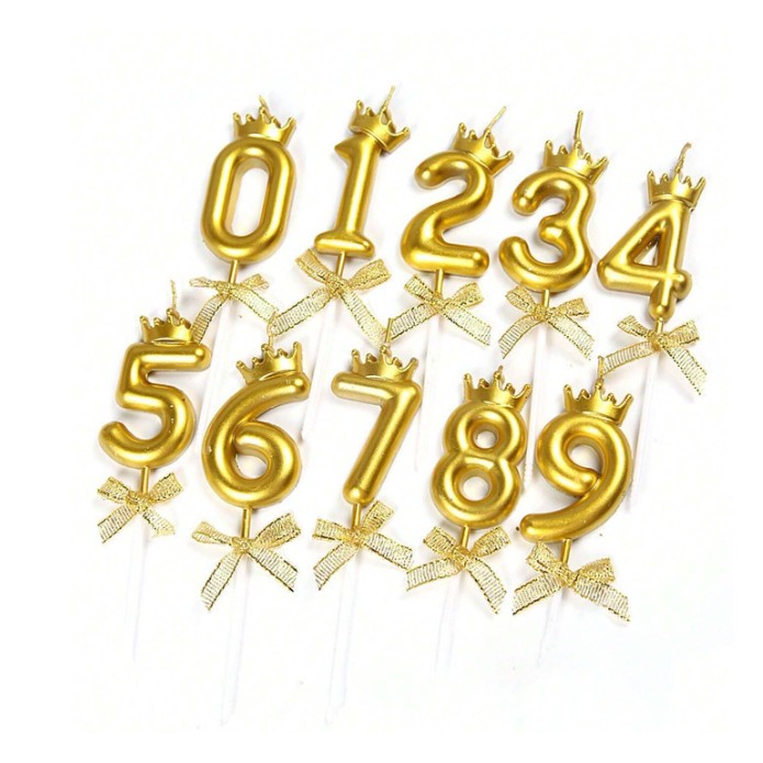 Lumanare pentru Tort Cifra 9, Model Coroana, Gold, Vivimall, Party - vivimall.ro