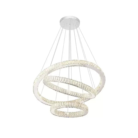 Lustra Led Suspendata Cu Telecomanda Si Cristal Cayden, 3 Cercuri, Lumina Rece/Calda/Neutra, Dimabila, Crom Lucios - vivimall.ro
