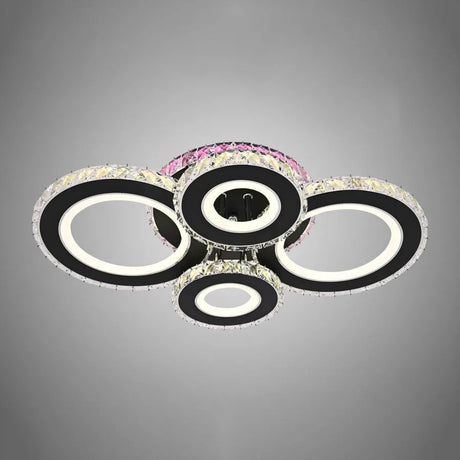 Lustra Led Cu Telecomanda Si Cristal Zafina Rgb, 4 Cercuri, Lumina Rece/Calda/Neutra, Dimabila - vivimall.ro