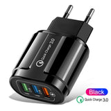 Încărcător Vivimall QC3.0 negru cu 3 porturi USB, gama Macarons, detaliu porturi laterale