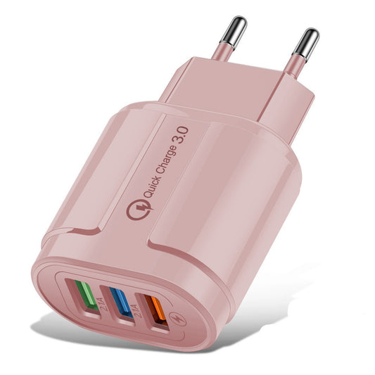Incarcator Rapid QC3.0, Vivimall, 3 Porturi USB, 2.1A, 18W, din ABS, Protectie Supraincalzire, Gama Macarons, Roz - vivimall.ro