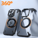 Funcție suport vertical husă iPhone 15 Pro Max cu inel rotativ 360, policarbonat negru transparent