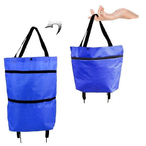 Geanta Pliabila, Vivimall, 2 in 1, Carucior cu Roti, pentru Cumparaturi, 19 l, Albastru, Plastic, 39 x 46 x 12 cm - vivimall.ro