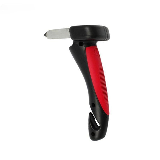 Maner Auto 4 in 1, Vivimall, Kit de Siguranta, Maner, LED, Cutter, Ciocan, din ABS si Aluminiu, 18 x 7 cm, Rosu/Negru - vivimall.ro