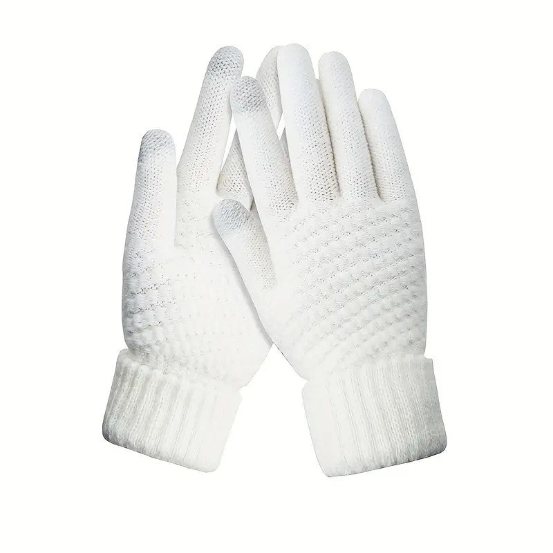 Manusi de Dama, Flippy, Functie Touchscreen (ecran tactil), Material Acril Tricotat, Manseta Elastica, Interior Catifelat, Marime Universala, Alb - vivimall.ro