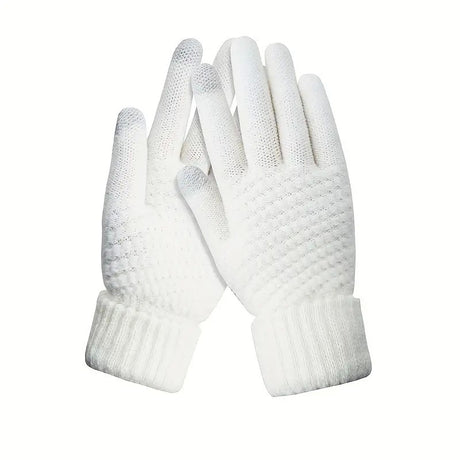 Manusi de Dama, Flippy, Functie Touchscreen (ecran tactil), Material Acril Tricotat, Manseta Elastica, Interior Catifelat, Marime Universala, Alb - vivimall.ro