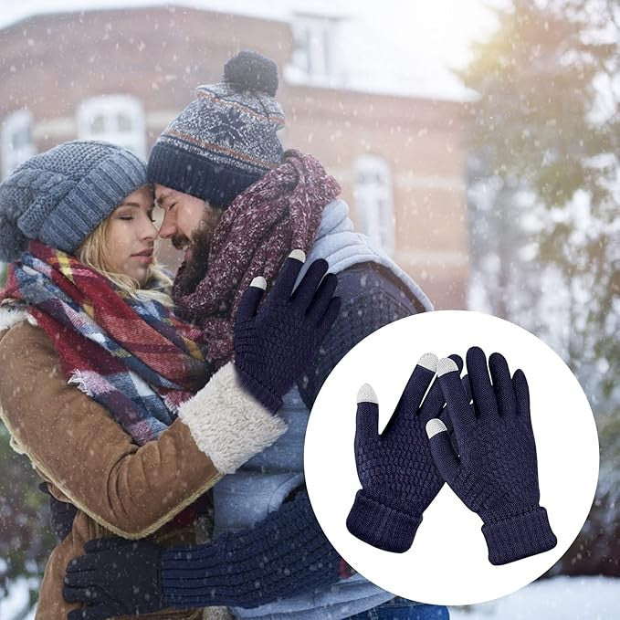 Manusi de Dama, Flippy, Functie Touchscreen (ecran tactil), Material Acril Tricotat, Manseta Elastica, Interior Catifelat, Marime Universala, Albastru Marin - vivimall.ro