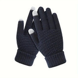 Manusi de Dama, Flippy, Functie Touchscreen (ecran tactil), Material Acril Tricotat, Manseta Elastica, Interior Catifelat, Marime Universala, Albastru Marin - vivimall.ro