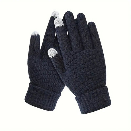 Manusi de Dama, Flippy, Functie Touchscreen (ecran tactil), Material Acril Tricotat, Manseta Elastica, Interior Catifelat, Marime Universala, Albastru Marin - vivimall.ro