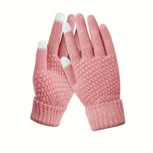 Manusi de Dama, Vivimall, Functie Touchscreen (ecran tactil), Material Acril Tricotat, Manseta Elastica, Interior Catifelat, Marime Universala, Roz - vivimall.ro