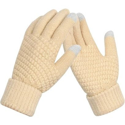 Manusi de Dama, Flippy, Functie Touchscreen (ecran tactil), Material Acril Tricotat, Manseta Elastica, Interior Catifelat, Marime Universala, Bej - vivimall.ro