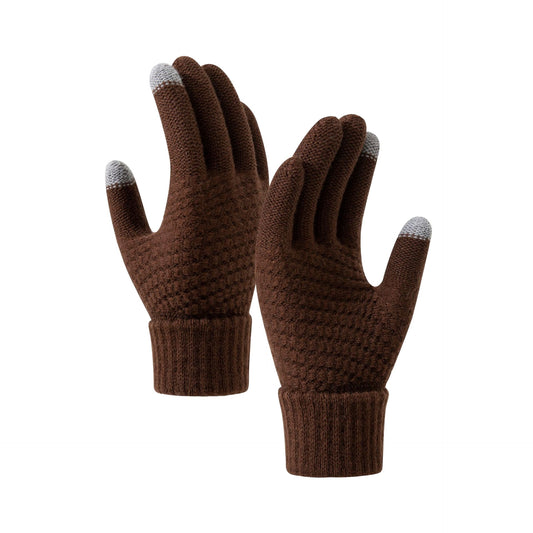 Manusi de Dama, Vivimall, Functie Touchscreen (ecran tactil), Material Acril Tricotat, Manseta Elastica, Interior Catifelat, Marime Universala, Maro - vivimall.ro