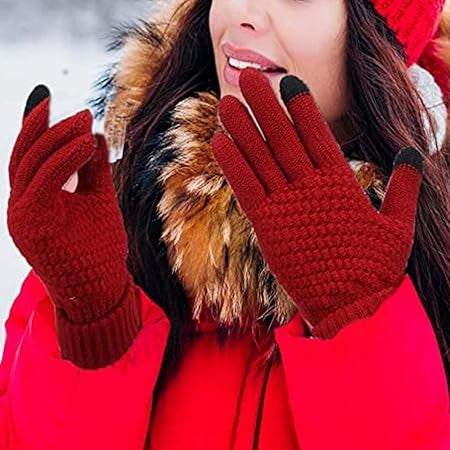 Manusi de Dama, Flippy, Functie Touchscreen (ecran tactil), Material Acril Tricotat, Manseta Elastica, Interior Catifelat, Marime Universala, Rosu - vivimall.ro