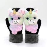 Manusi pentru Copii, Vivimall, din Plus cu Umplutura de Bumbac, Protectie Termica, 24 x 20 x 3 cm, Model Unicorn 3D, Roz/Negru - vivimall.ro