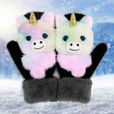 Manusi pentru Copii, Vivimall, din Plus cu Umplutura de Bumbac, Protectie Termica, 24 x 20 x 3 cm, Model Unicorn 3D, Roz/Negru - vivimall.ro