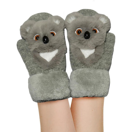 Manusi pentru Copii, Vivimall, din Plus cu Umplutura de Bumbac, Protectie Termica, 24 x 20 x 3 cm, Model Koala 3D, Gri - vivimall.ro