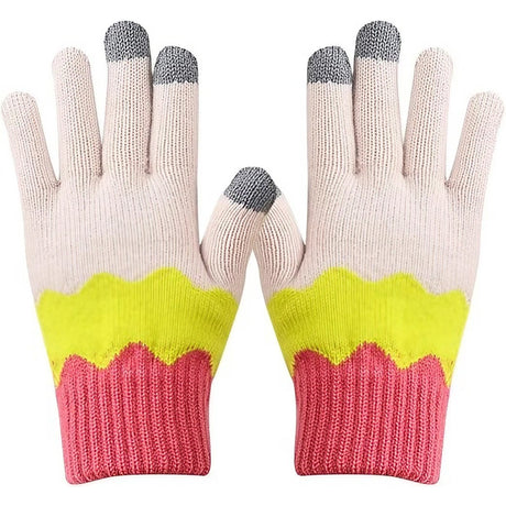 Manusi de Dama, Flippy, Model Ondulat, Functie Touchscreen (ecran tactil), Material Acril Tricotat, Manseta Elastica, Interior Catifelat, Marime Universala, Galben/Roz - vivimall.ro