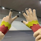 Manusi de Dama, Flippy, Model Ondulat, Functie Touchscreen (ecran tactil), Material Acril Tricotat, Manseta Elastica, Interior Catifelat, Marime Universala, Galben/Roz - vivimall.ro