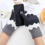 Manusi de Dama, Vivimall, Model Ondulat, Functie Touchscreen (ecran tactil), Material Acril Tricotat, Manseta Elastica, Interior Catifelat, Marime Universala, Gri/Alb - vivimall.ro