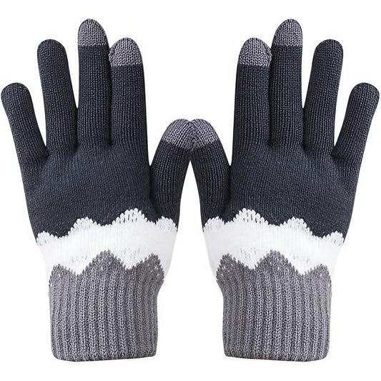 Manusi de Dama, Vivimall, Model Ondulat, Functie Touchscreen (ecran tactil), Material Acril Tricotat, Manseta Elastica, Interior Catifelat, Marime Universala, Gri/Alb - vivimall.ro